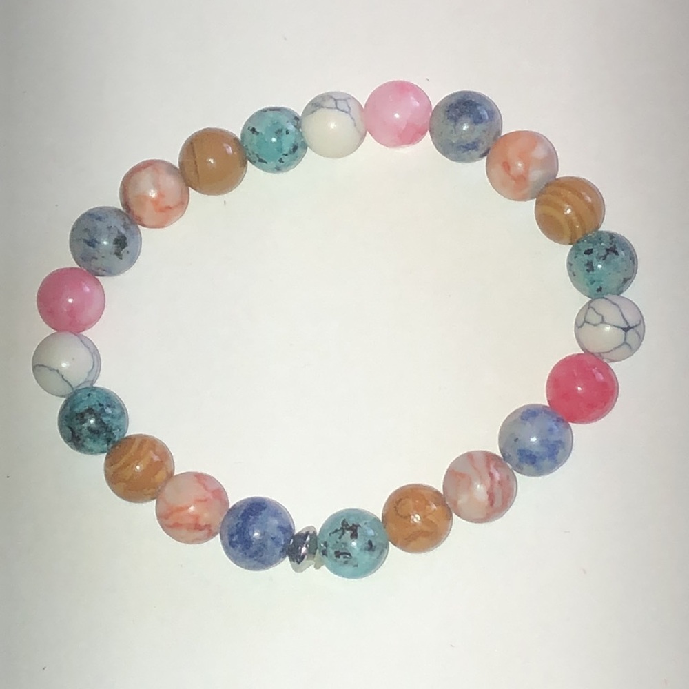 Multi-Color Semi Precious Stone Beaded Stretch Bracelet